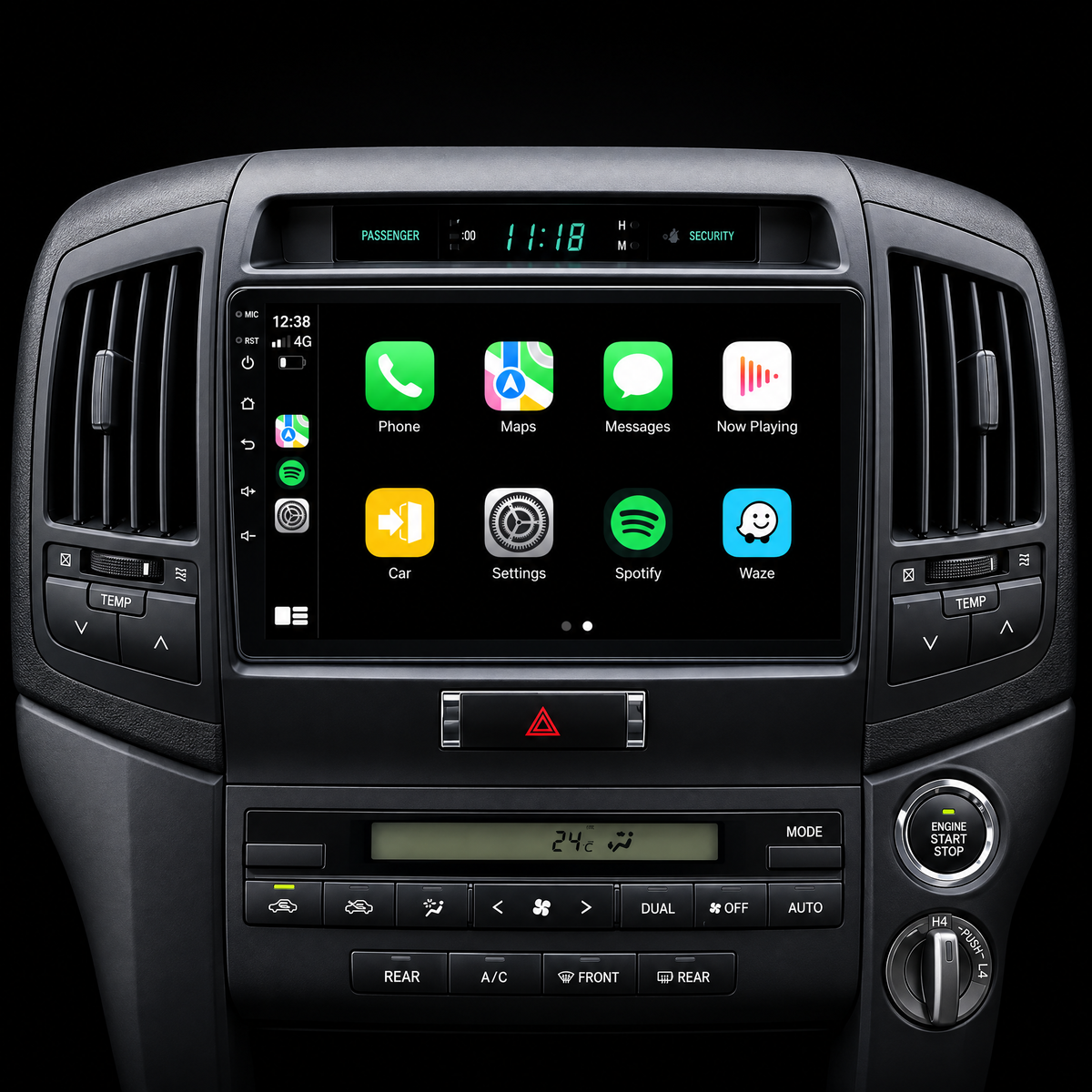 Toyota Landcruiser 200 Series VX GXL GX MATTE BLACK (2008-2015) Plug & Play Head Unit Upgrade Kit: Car Radio with Wireless & Wired Apple CarPlay & Android Auto