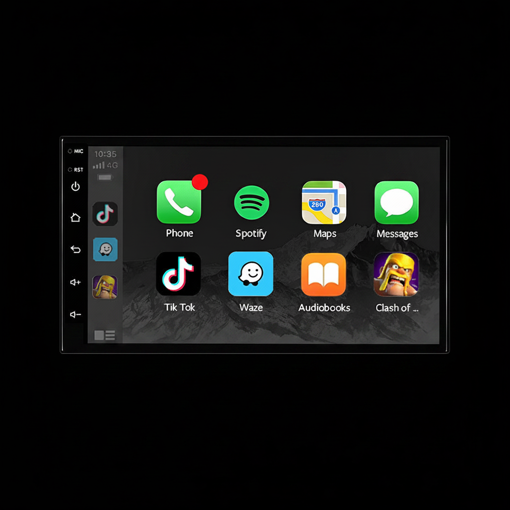 Toyota LandCruiser 79 Series head unit with Apple CarPlay and Android Auto - detailed view
