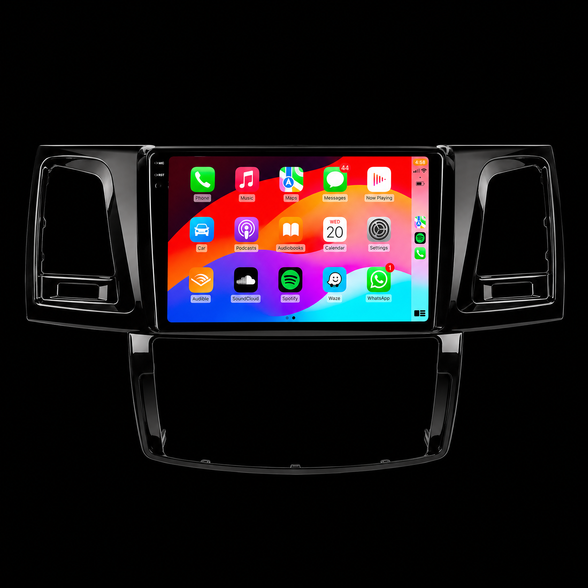 Apple Carplay Head Unit suitable for use with Toyota Hilux N70 2005-2015 FITS ALL MODELS DIAL & CLIMATE ADAPTERS INCLUDED